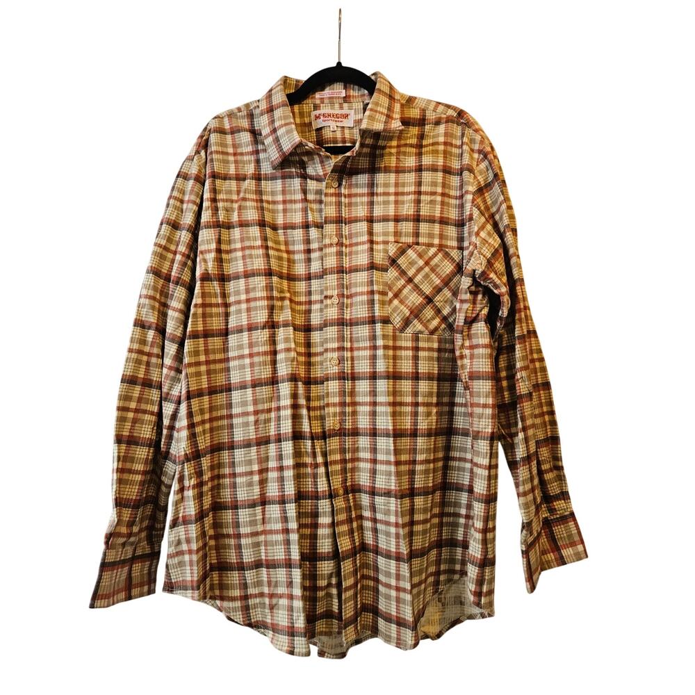 Vintage McGregor Flannel Shirt Mens XL Plaid Brown Tan Grunge Workwear